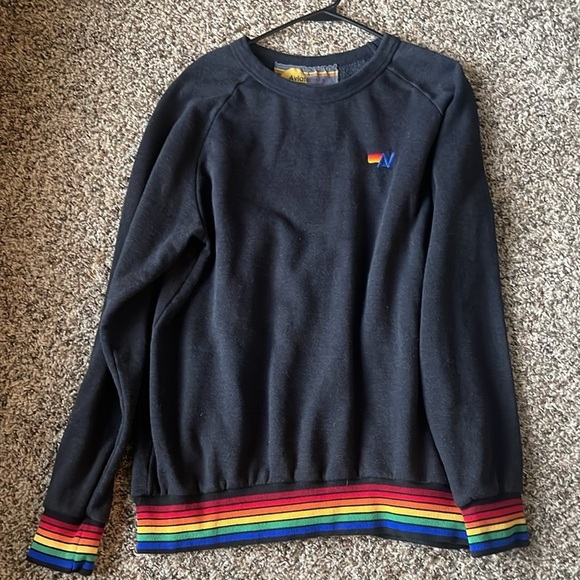 Aviator Nation Rainbow Rib Pullover Sweatshirt Heather Grey L - Picture 6 of 9